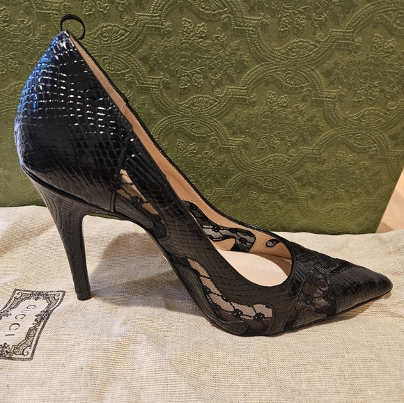New Gucci Calf Leather Python Print GG Logo High Heels Shoes Size 37 / US 7 - Picture 6 of 8